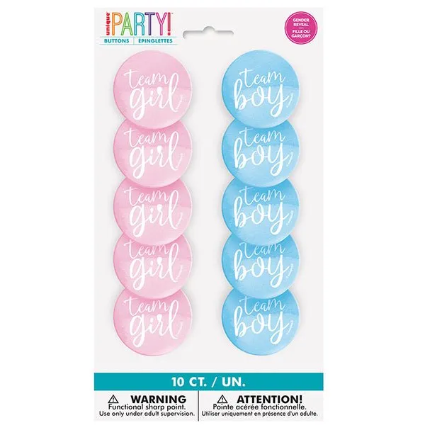 10pk Gender Reveal Team Boy Team Girl Badges