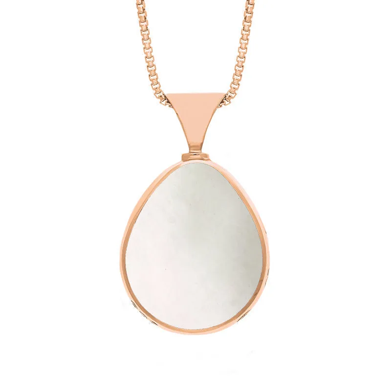 18ct Rose Gold Blue John Mother of Pearl King's Coronation Hallmark Double Sided Pear-shaped Necklace