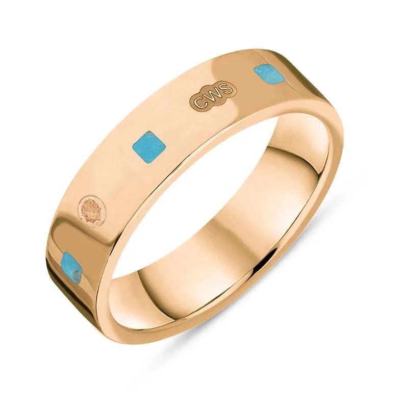 18ct Rose Gold Turquoise King's Coronation Hallmark Princess Cut 5mm Ring