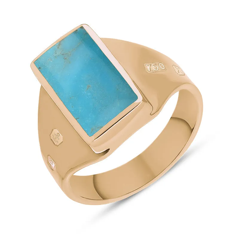 18ct Rose Gold Turquoise King's Coronation Hallmark Small Oblong Ring