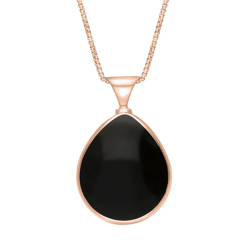 18ct Rose Gold Whitby Jet Lapis King's Coronation Hallmark Double Sided Pear-shaped Necklace