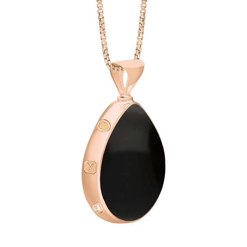 18ct Rose Gold Whitby Jet Lapis King's Coronation Hallmark Double Sided Pear-shaped Necklace