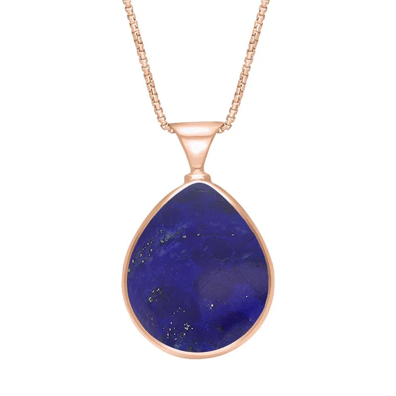 18ct Rose Gold Whitby Jet Lapis King's Coronation Hallmark Double Sided Pear-shaped Necklace