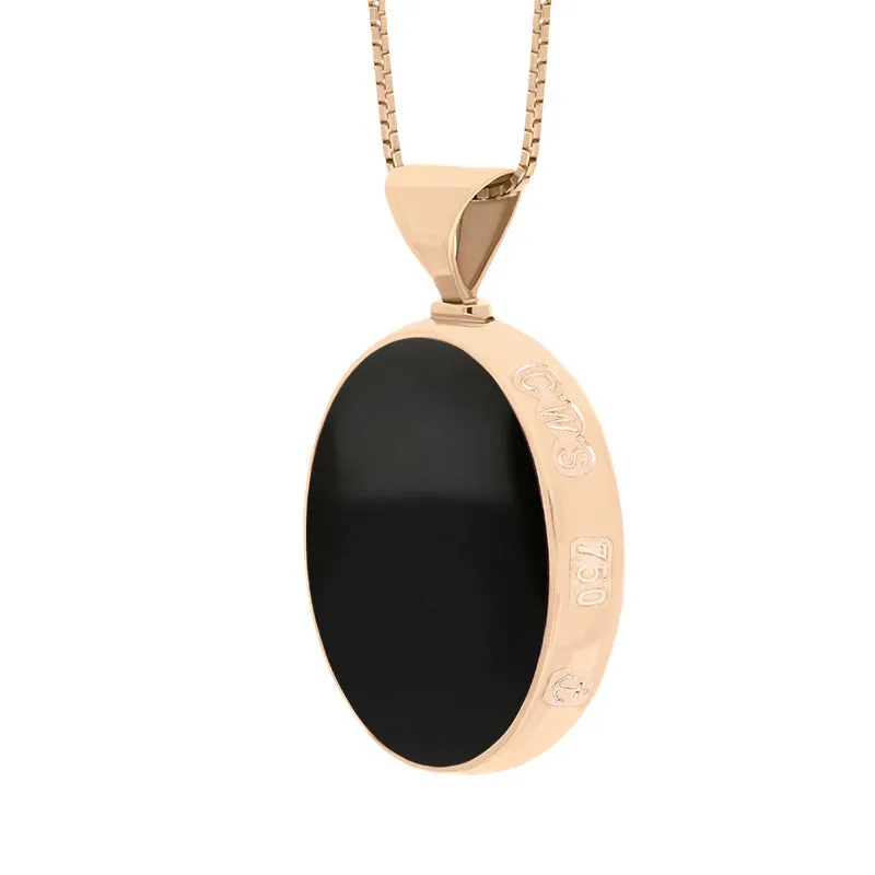 18ct Rose Gold Whitby Jet Malachite King's Coronation Hallmark Double Sided Oval Necklace