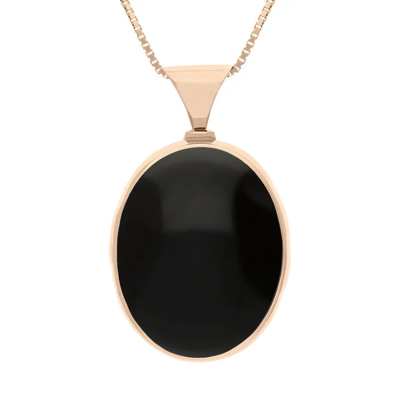 18ct Rose Gold Whitby Jet Malachite King's Coronation Hallmark Double Sided Oval Necklace