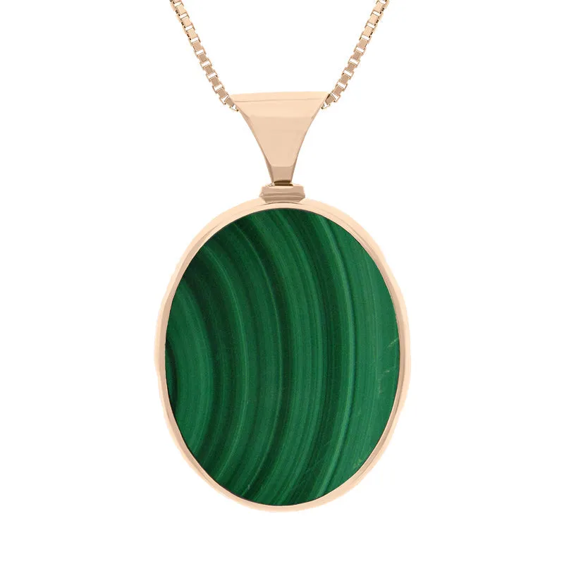 18ct Rose Gold Whitby Jet Malachite King's Coronation Hallmark Double Sided Oval Necklace