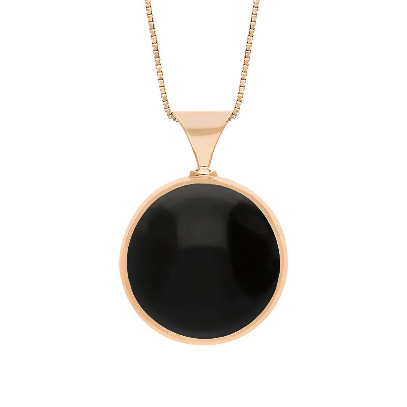 18ct Rose Gold Whitby Jet Malachite King's Coronation Hallmark Double Sided Round Necklace