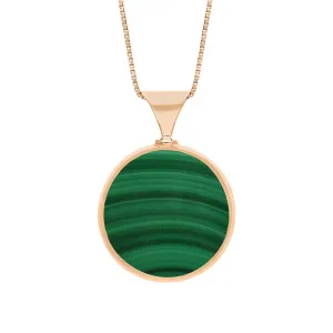 18ct Rose Gold Whitby Jet Malachite King's Coronation Hallmark Double Sided Round Necklace