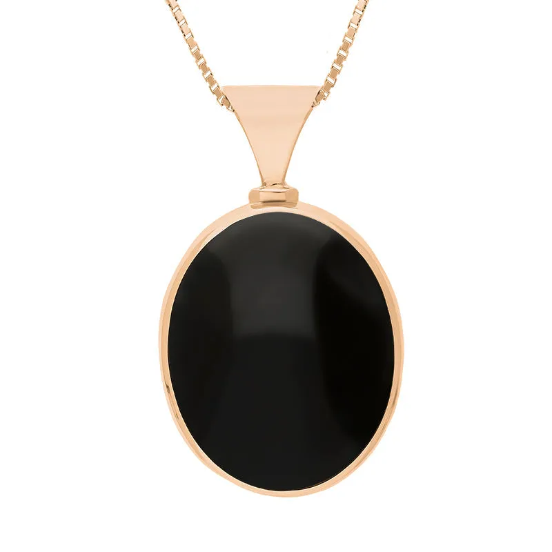 18ct Rose Gold Whitby Jet Mother of Pearl King's Coronation Hallmark Double Sided Oval Necklace