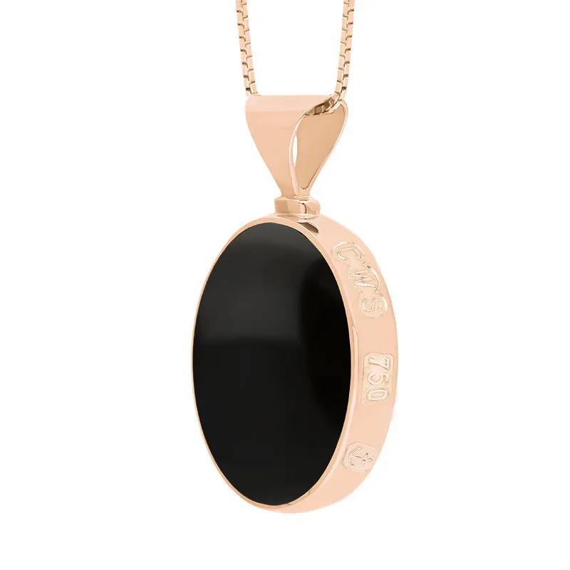 18ct Rose Gold Whitby Jet Mother of Pearl King's Coronation Hallmark Double Sided Oval Necklace