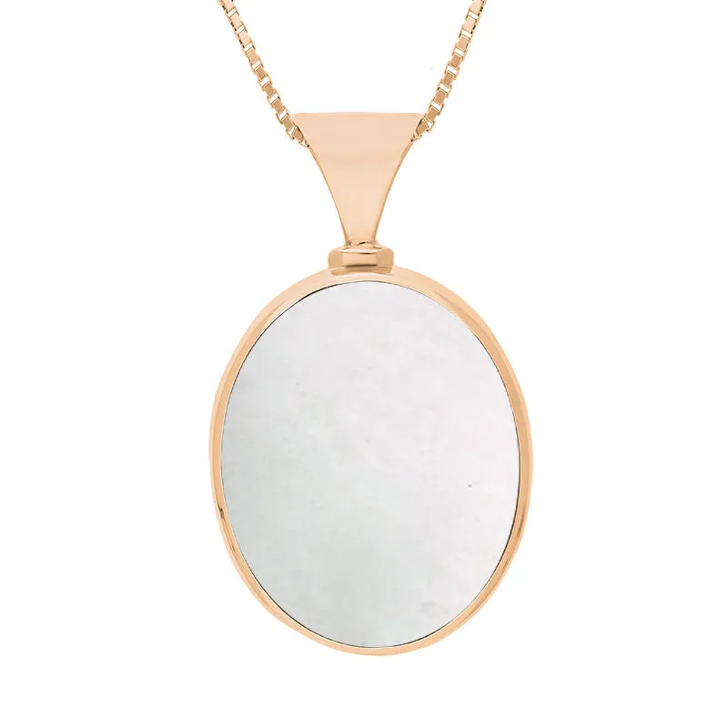 18ct Rose Gold Whitby Jet Mother of Pearl King's Coronation Hallmark Double Sided Oval Necklace