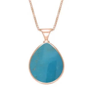 18ct Rose Gold Whitby Jet Turquoise King's Coronation Hallmark Double Sided Pear-shaped Necklace