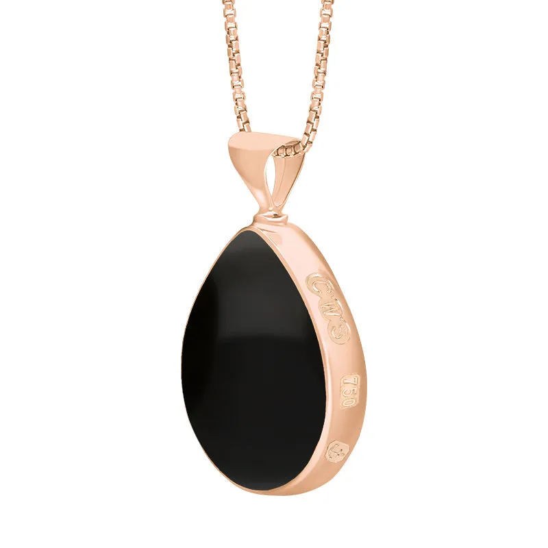 18ct Rose Gold Whitby Jet Turquoise King's Coronation Hallmark Double Sided Pear-shaped Necklace