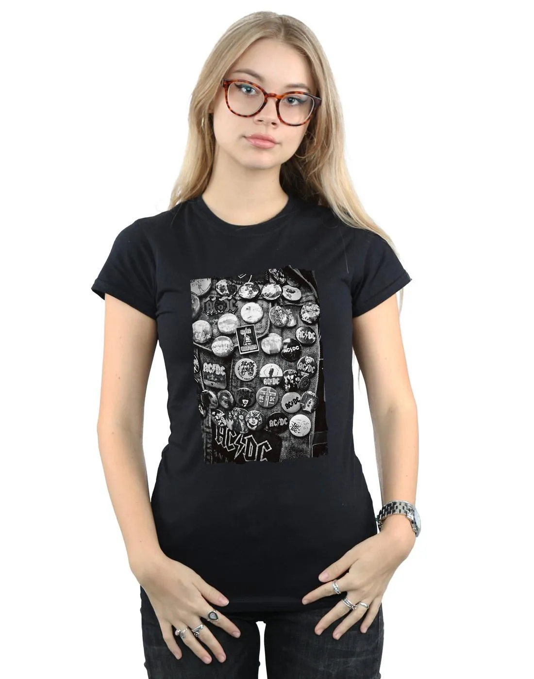 AC/DC Womens/Ladies Badges Collection Cotton T-Shirt