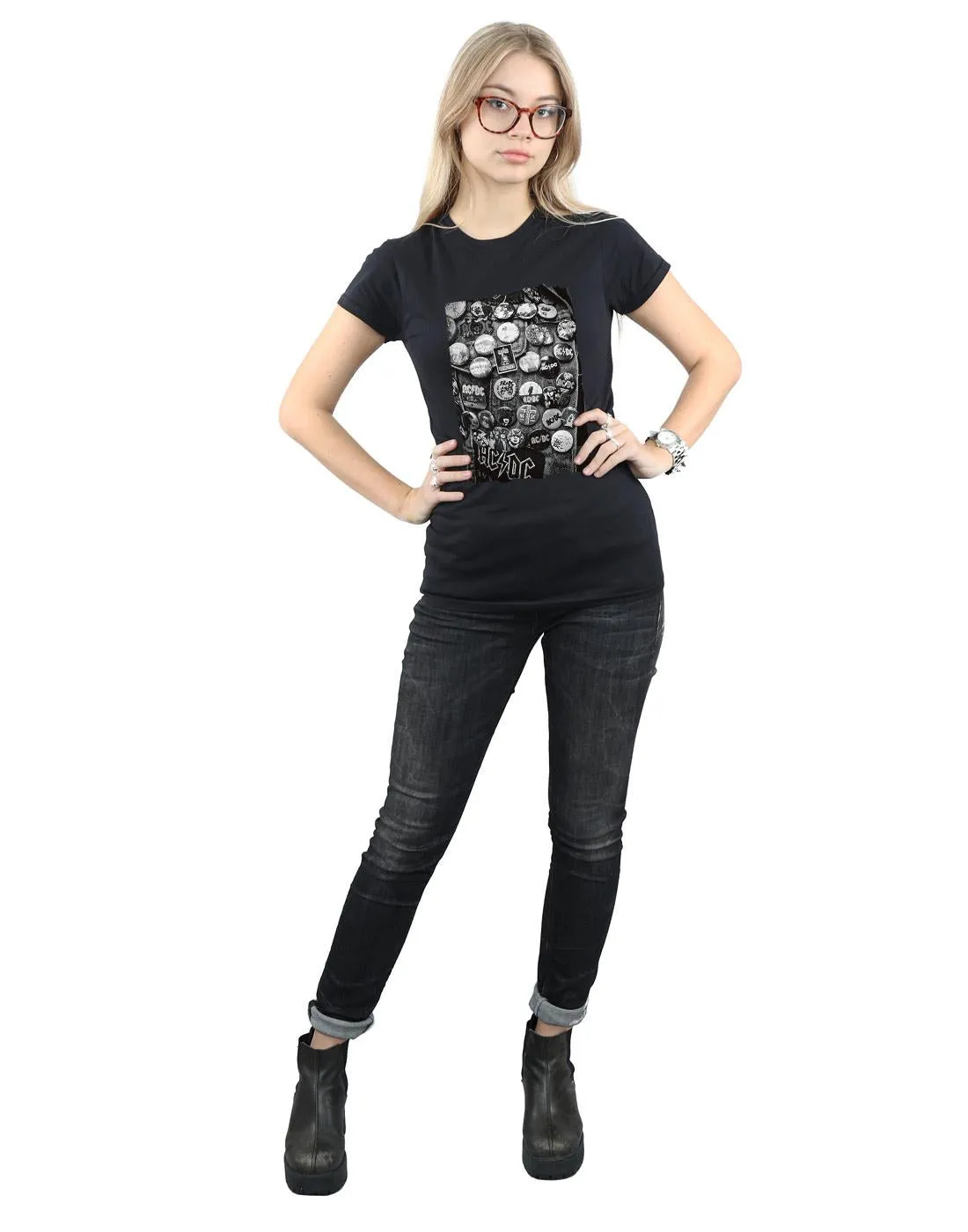 AC/DC Womens/Ladies Badges Collection Cotton T-Shirt