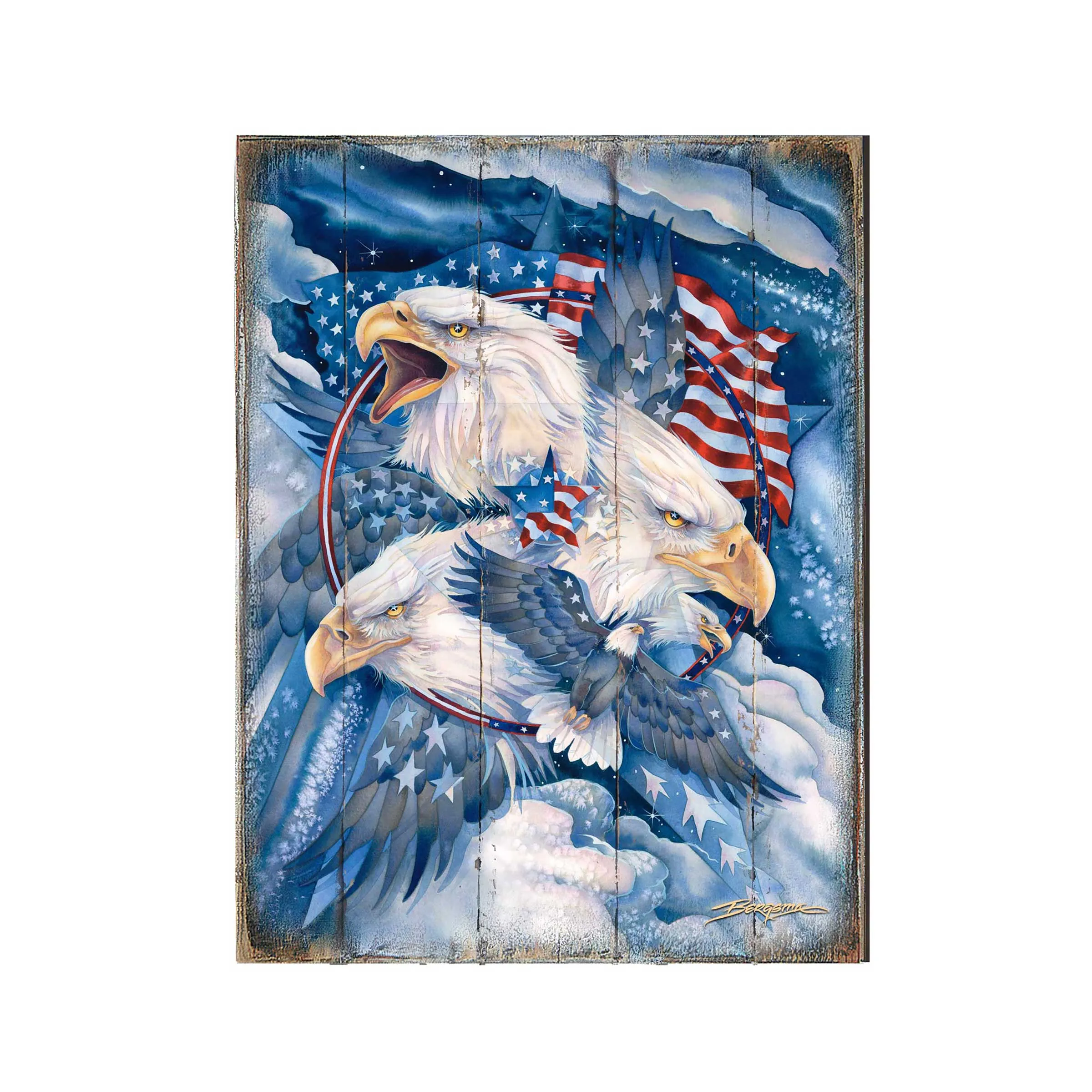 Allegiance American Patriotic Eagles Wooden Wall Art by J. Bergsma - American Patriotic Décor - 8592730BP-JB