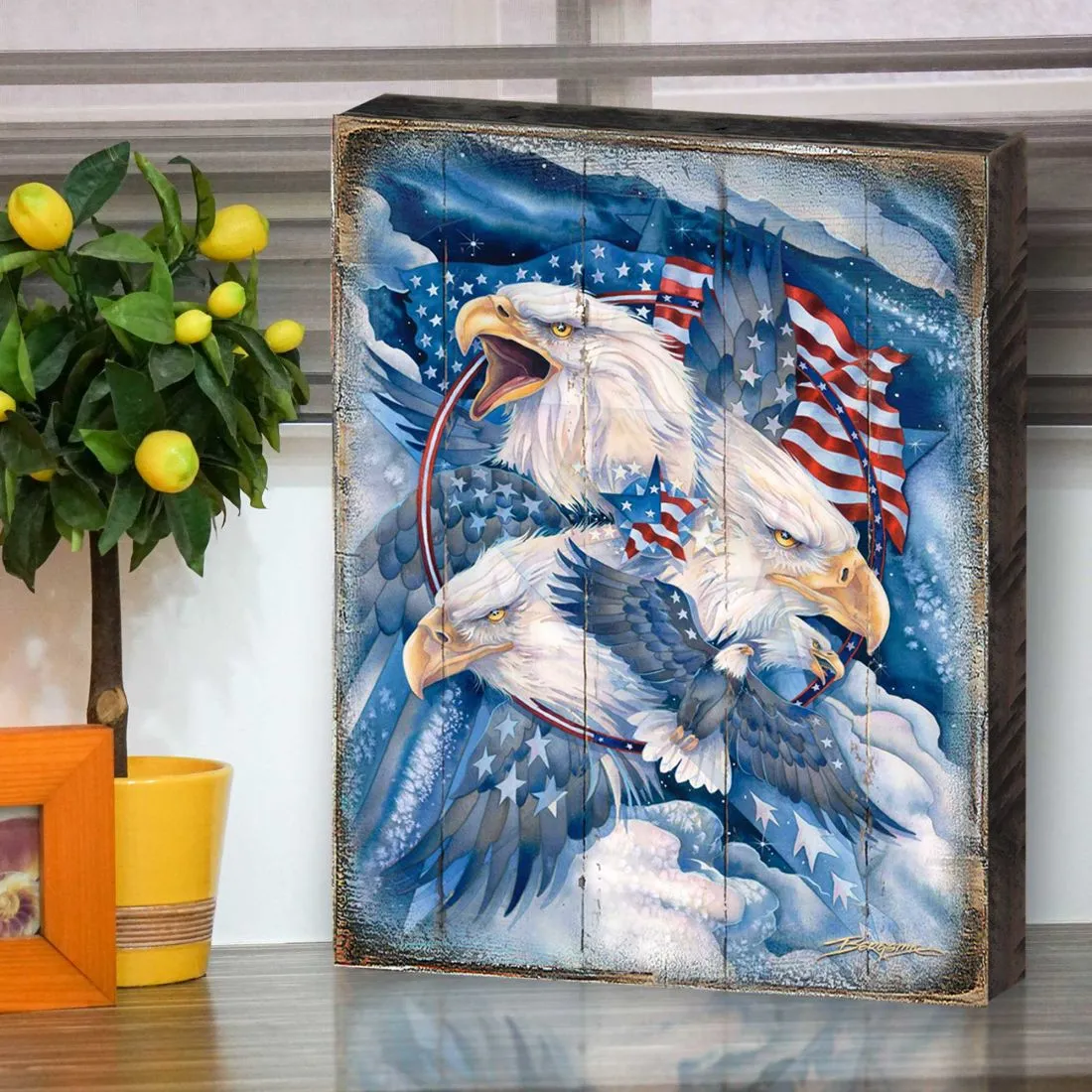 Allegiance American Patriotic Eagles Wooden Wall Art by J. Bergsma - American Patriotic Décor - 8592730BP-JB