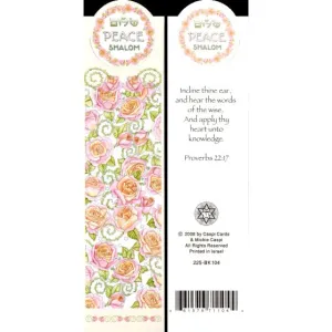 Artistic Judaic Bookmark "Shalom Peace Roses" by Mickie Caspi Made in Israel