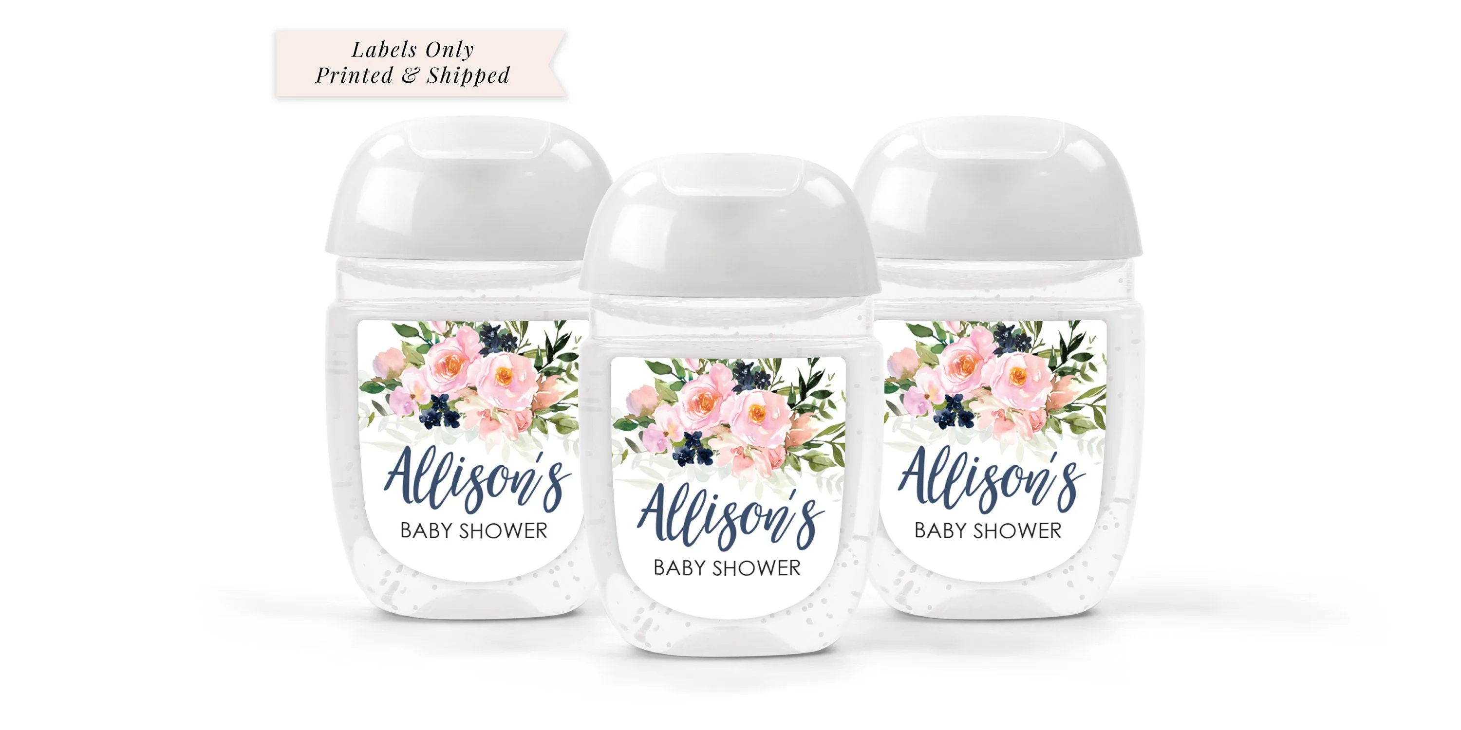 Baby Shower Sanitizer Favor Labels   Blush Pink Navy Floral Hand Sanitizer Label Girl Baby Shower Boy Baby Shower - Set of 30 Labels