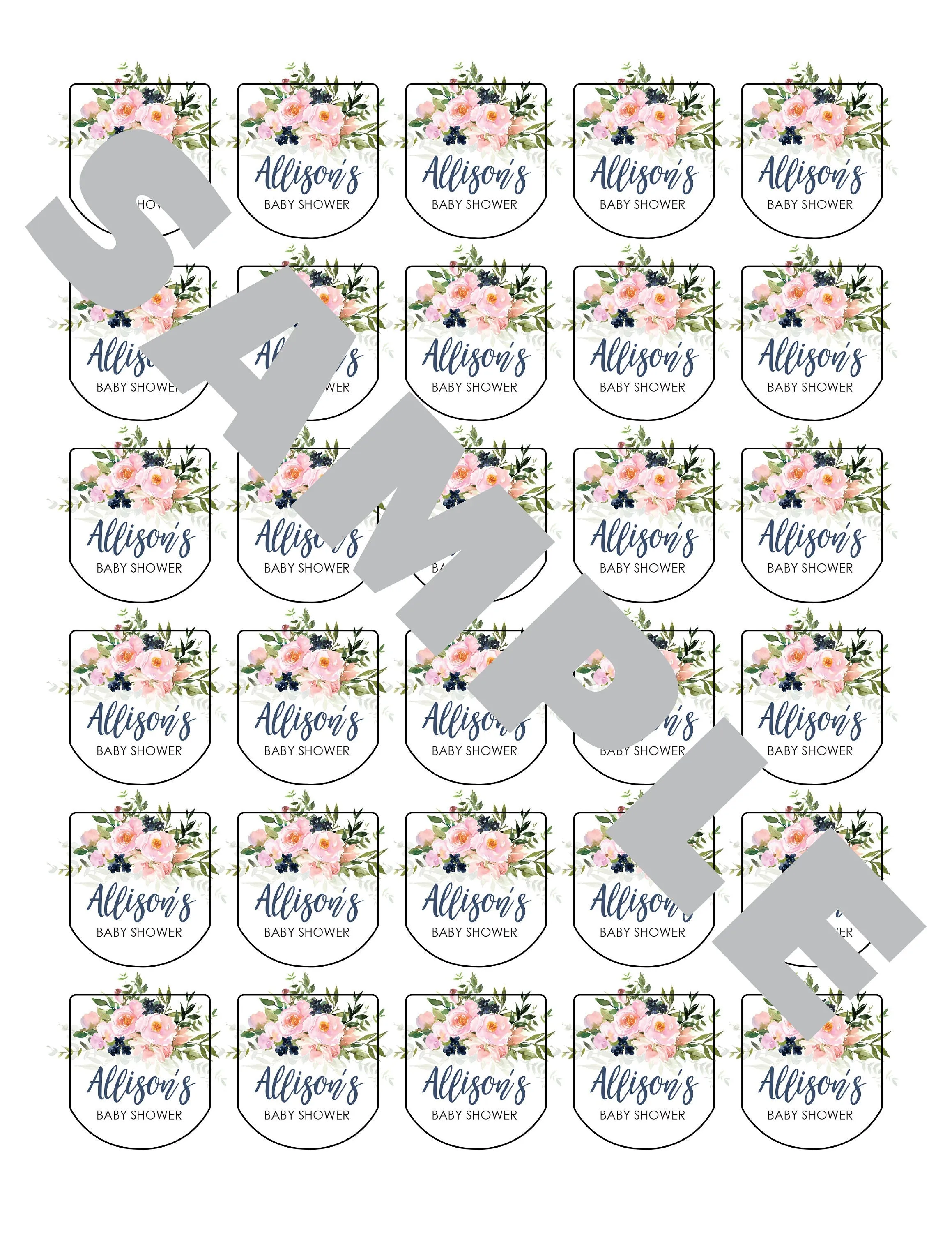 Baby Shower Sanitizer Favor Labels   Blush Pink Navy Floral Hand Sanitizer Label Girl Baby Shower Boy Baby Shower - Set of 30 Labels