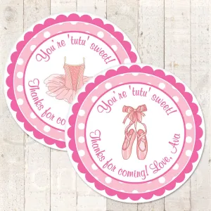 Ballerina Party Favor Stickers, Girls Tutu Birthday Party, 1st Birthday Stickers, Ballet Thank You Tags, Personalized Party - Set of 24