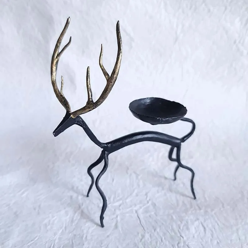 Bastar Handmade Wrought Iron Golden Deer Tealight Holder (Set of 2)