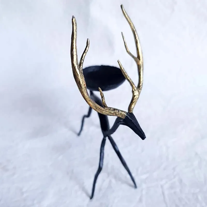 Bastar Handmade Wrought Iron Golden Deer Tealight Holder (Set of 2)