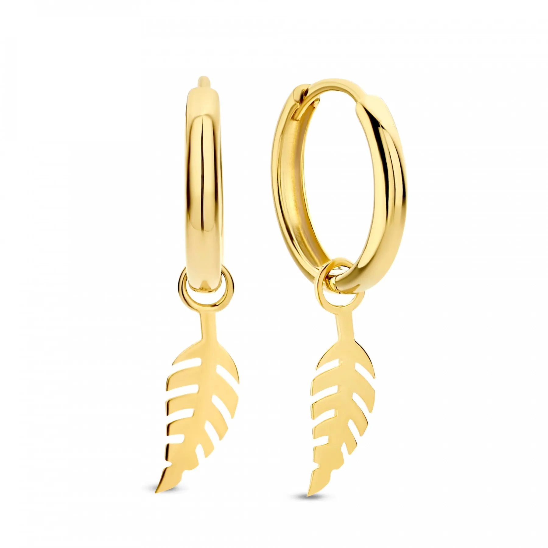 Cadeau d'Isabel 14 karat gold earring set with feather