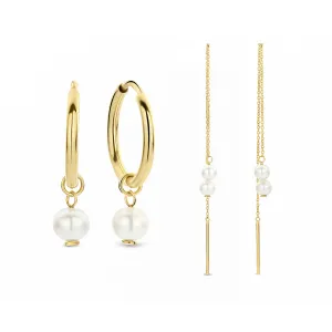 Cadeau d'Isabel 14 karat gold earring set with freshwater pearls