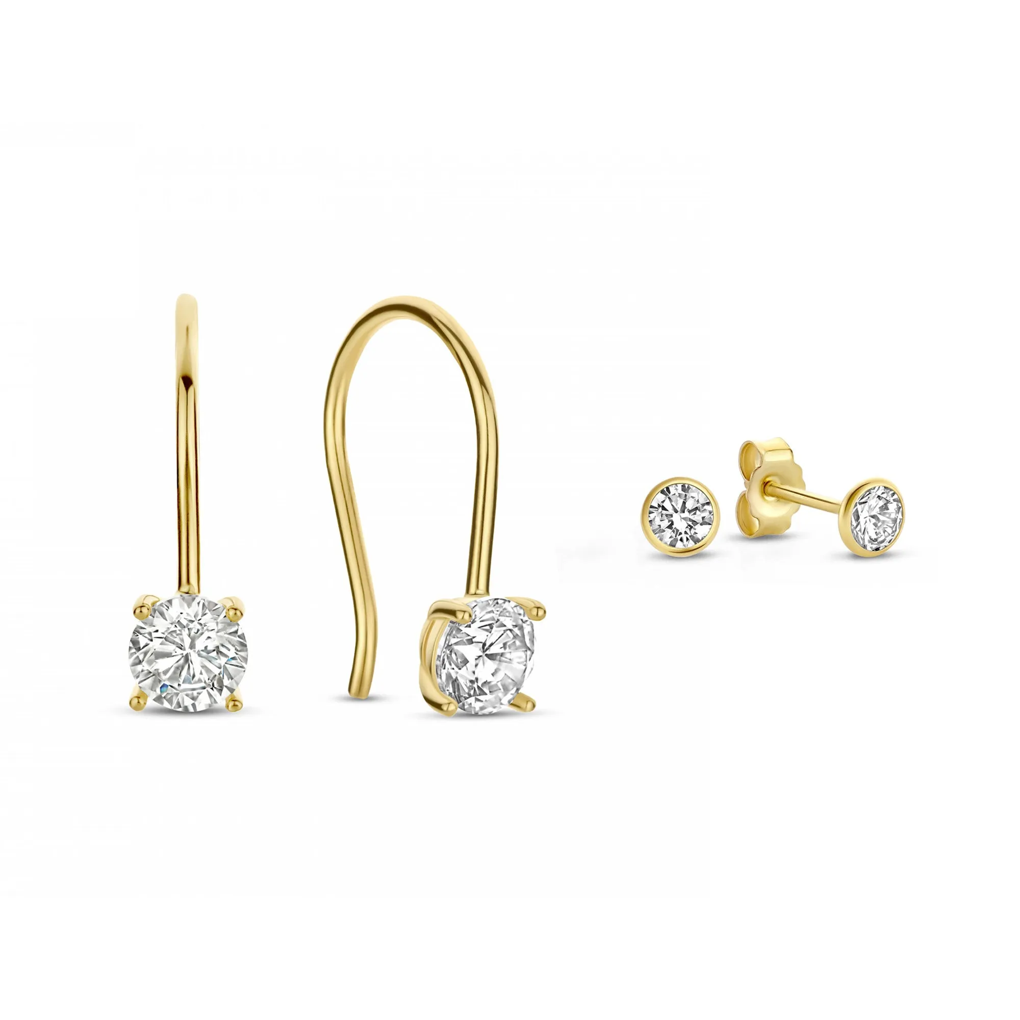 Cadeau d'Isabel 14 karat gold earring set with zirconia stones