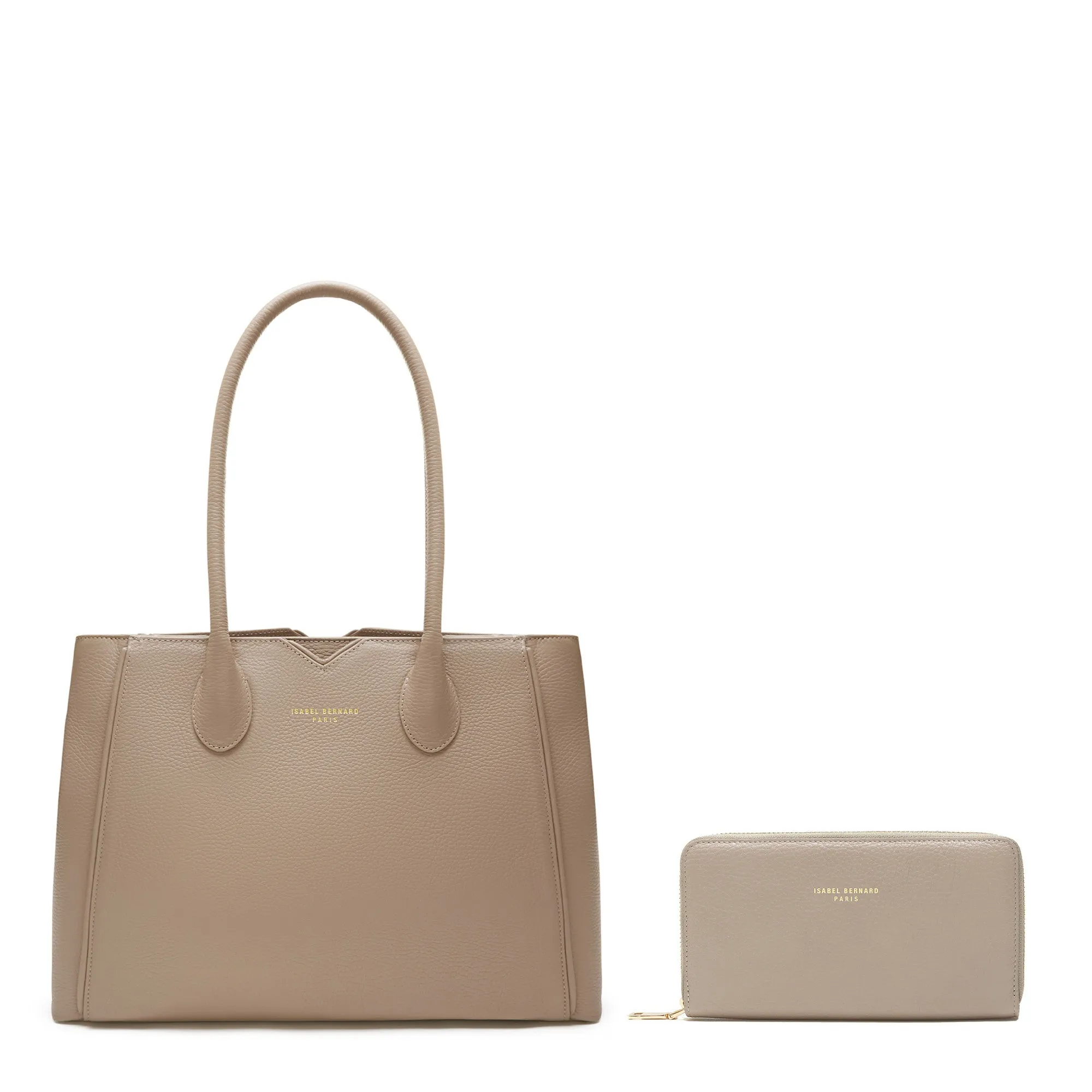 Cadeau d'Isabel taupe leather handbag and wallet gift set