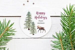 Christmas Stickers Gift Tags Moose, Merry Christmas Labels, Happy Holidays Stickers Envelope Seals Christmas Packaging - Set of 24