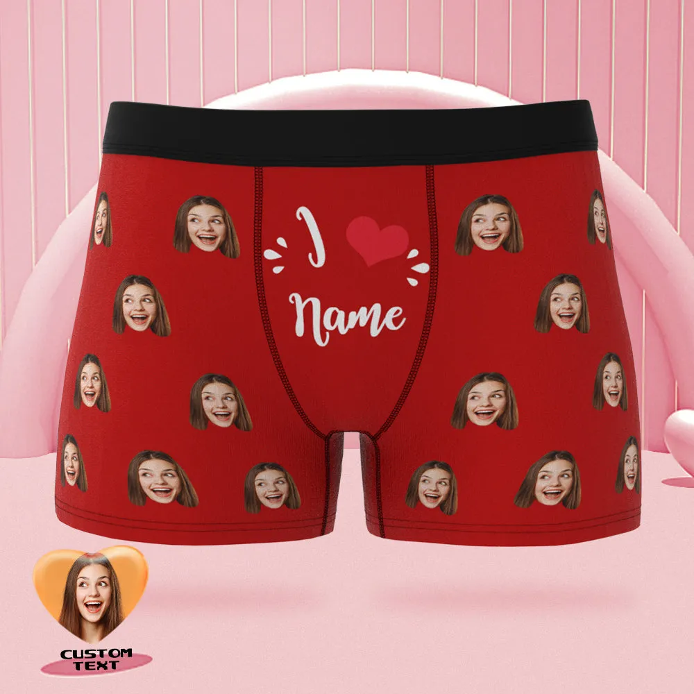 Custom Face Boxer Briefs I Love Name Personalised Naughty Valentine's Day Gift for Him