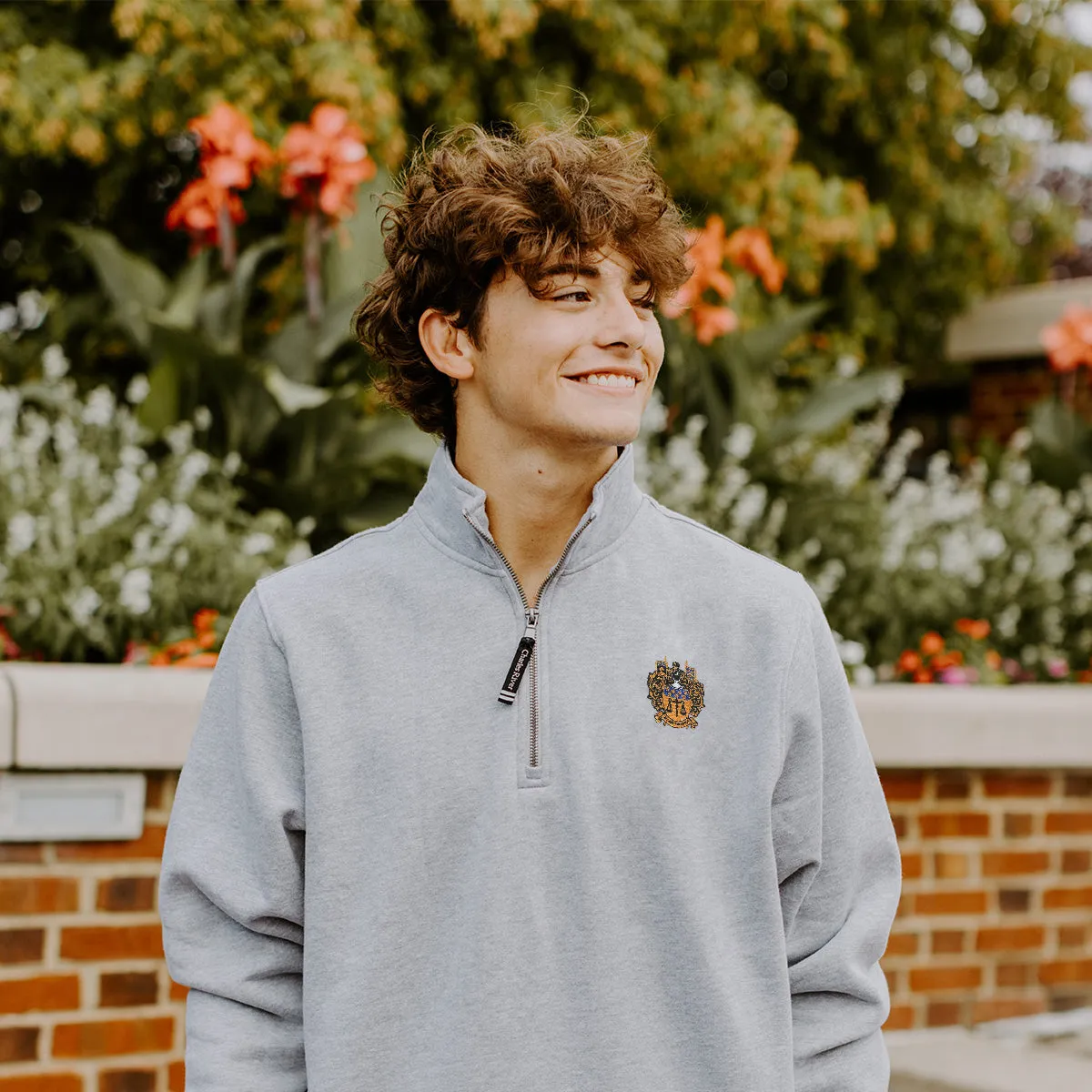 Delta Upsilon Embroidered Crest Gray Quarter Zip