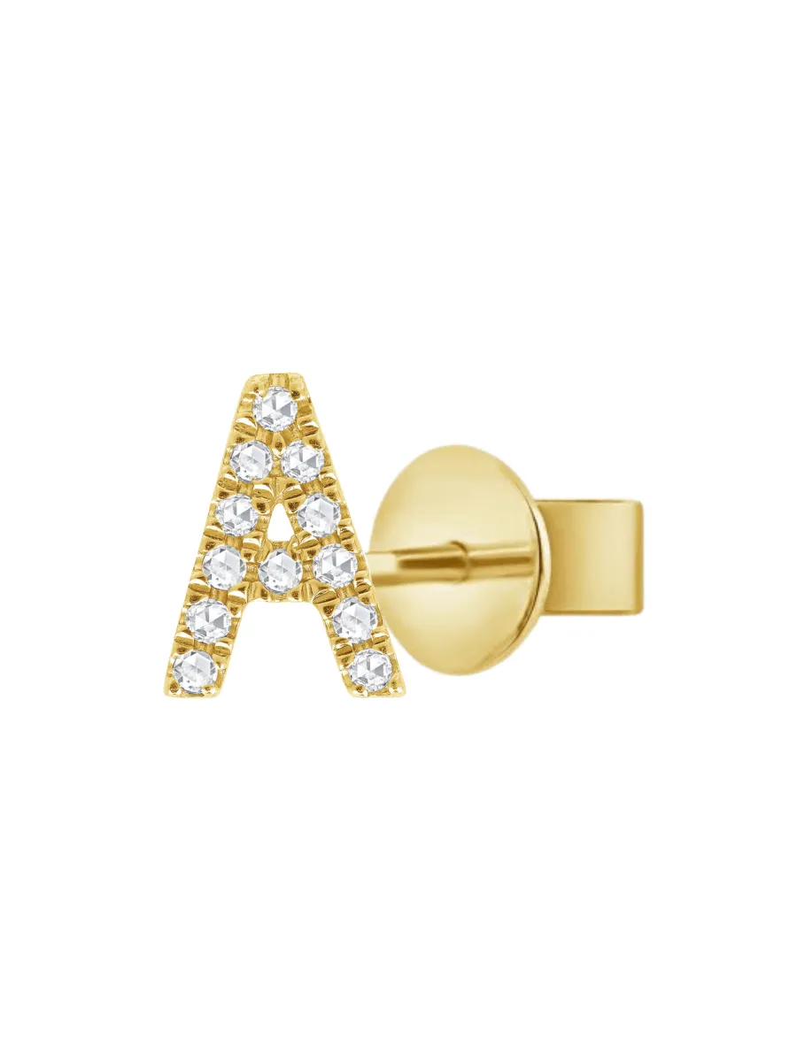 Diamond Initial Stud Earring 14K