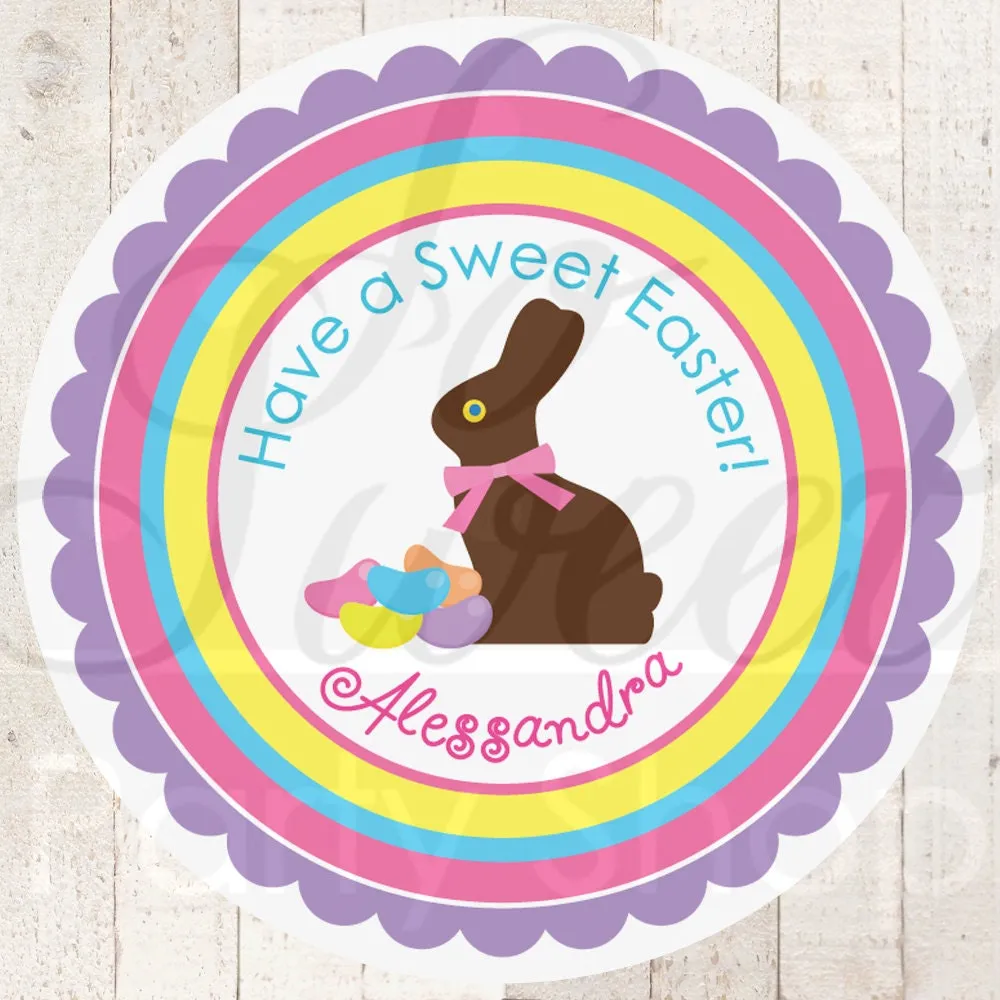 Easter Bunny Stickers Chocolate Bunny Stickers, Easter Party Decorations Favor Stickers, Personalized Stickers Party Favors - Set of 24