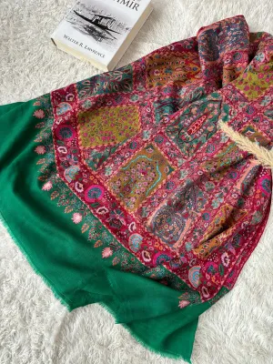 Green Red Artistic Wedding Jamavar Shawl - SUZANNE