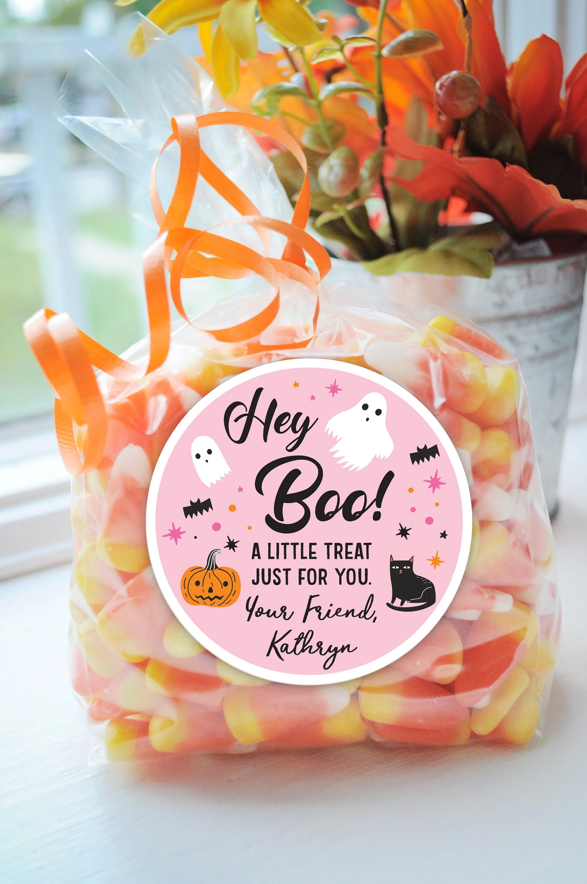 Halloween Party Treat Bag Stickers, Hey Boo Pink Halloween Stickers, School Halloween Favor Trick Or Treat Stickers, Class Treat - Set of 24