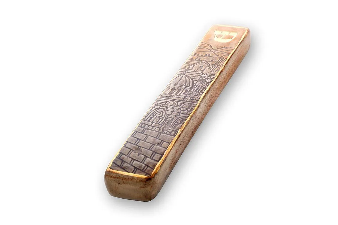 Handmade Ceramic Mezuzah Jerusalem Walls