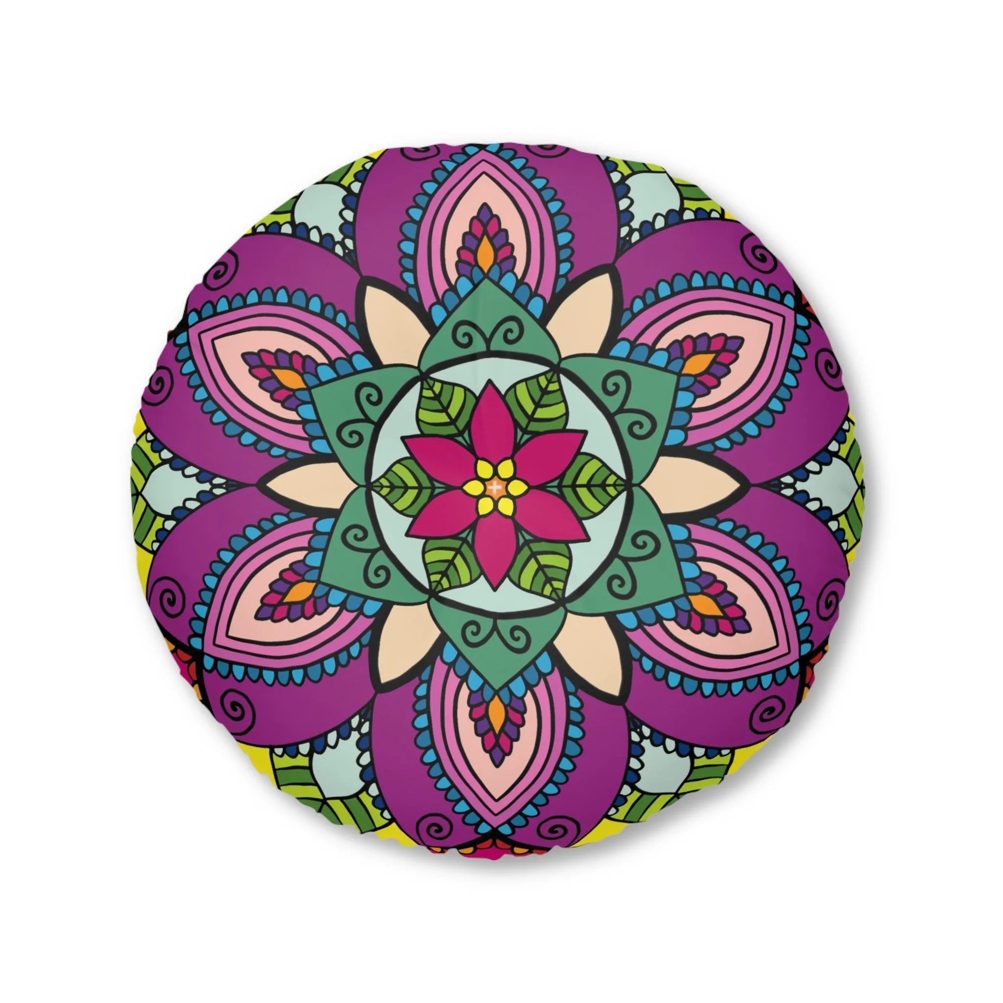 Handmade Mandala Art Floor Cushion - Round Tufted Pillow