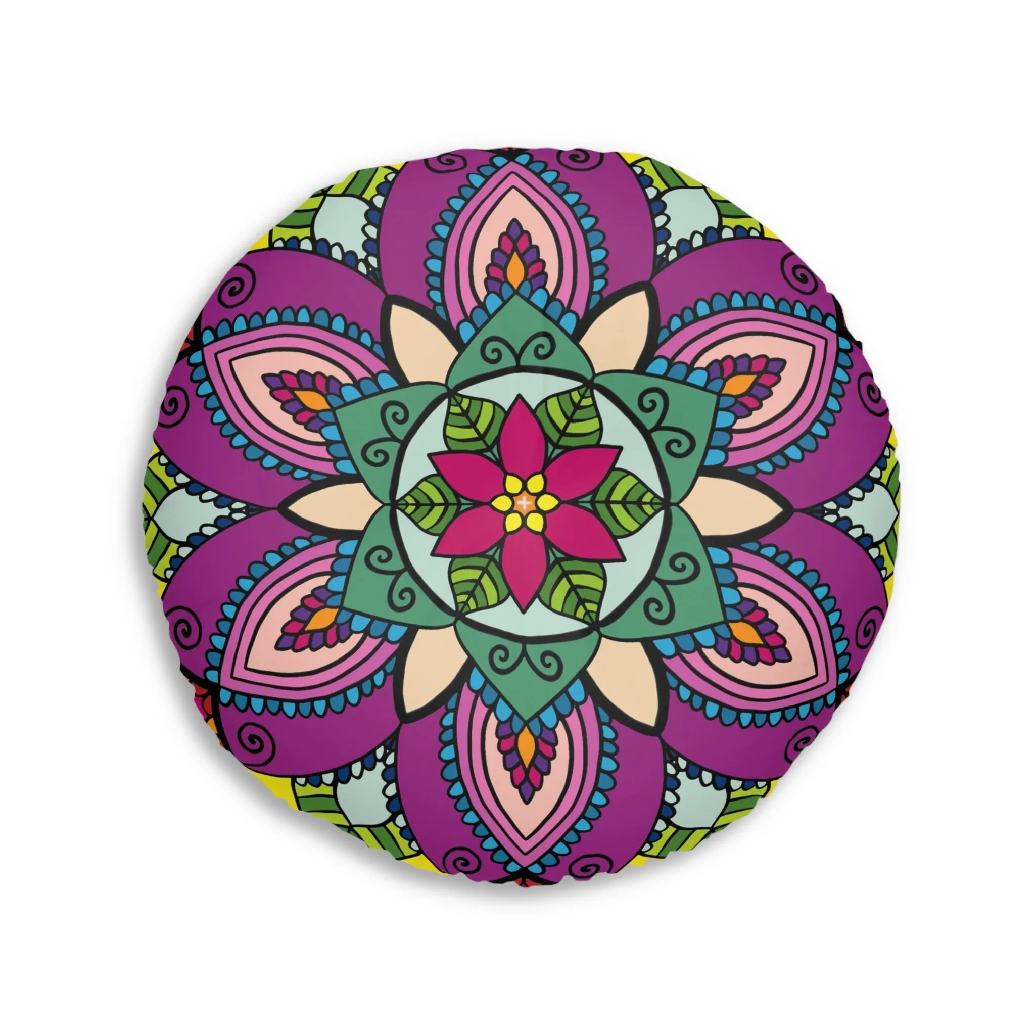 Handmade Mandala Art Floor Cushion - Round Tufted Pillow