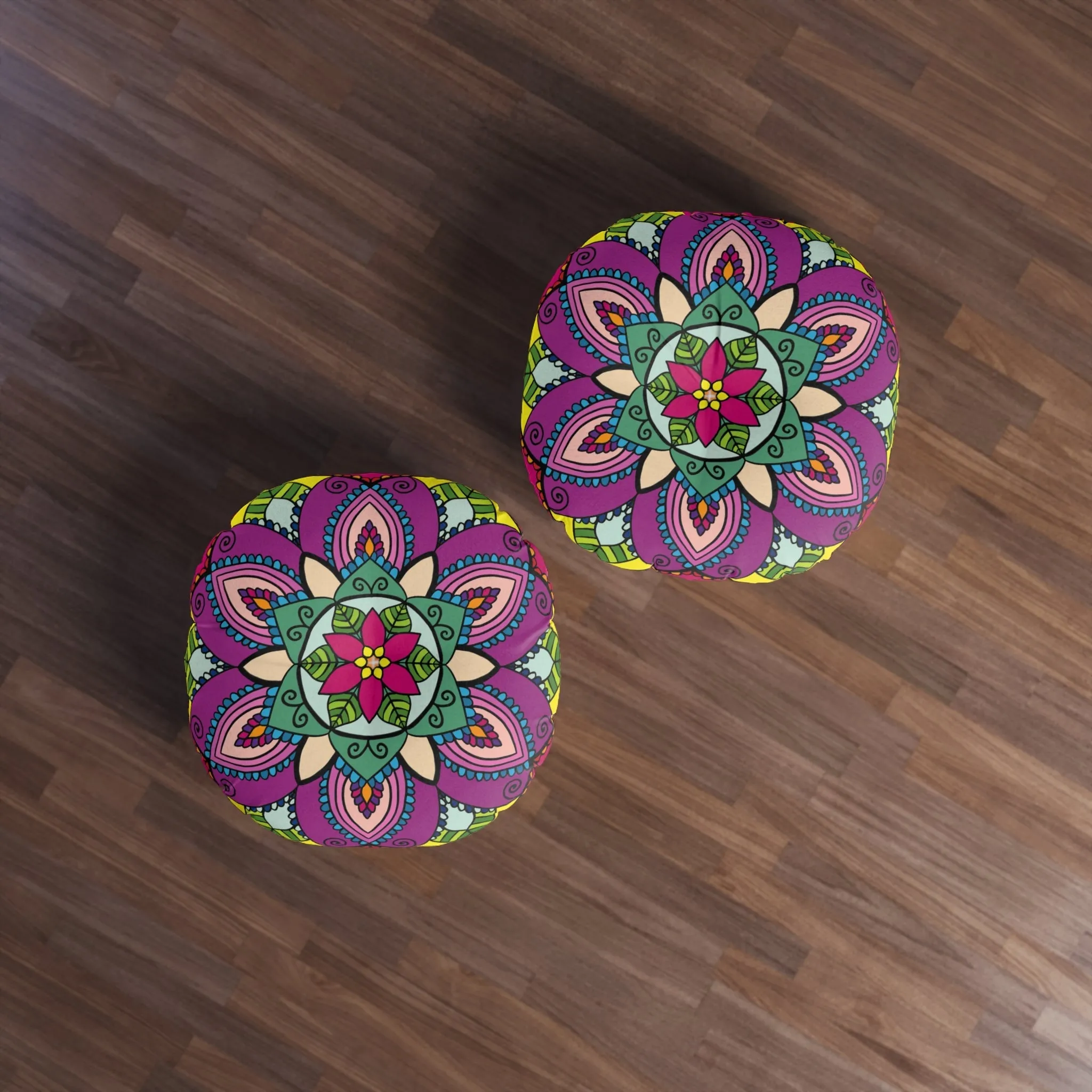 Handmade Mandala Art Floor Cushion - Round Tufted Pillow