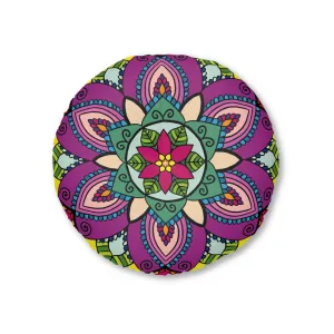 Handmade Mandala Art Floor Cushion - Round Tufted Pillow