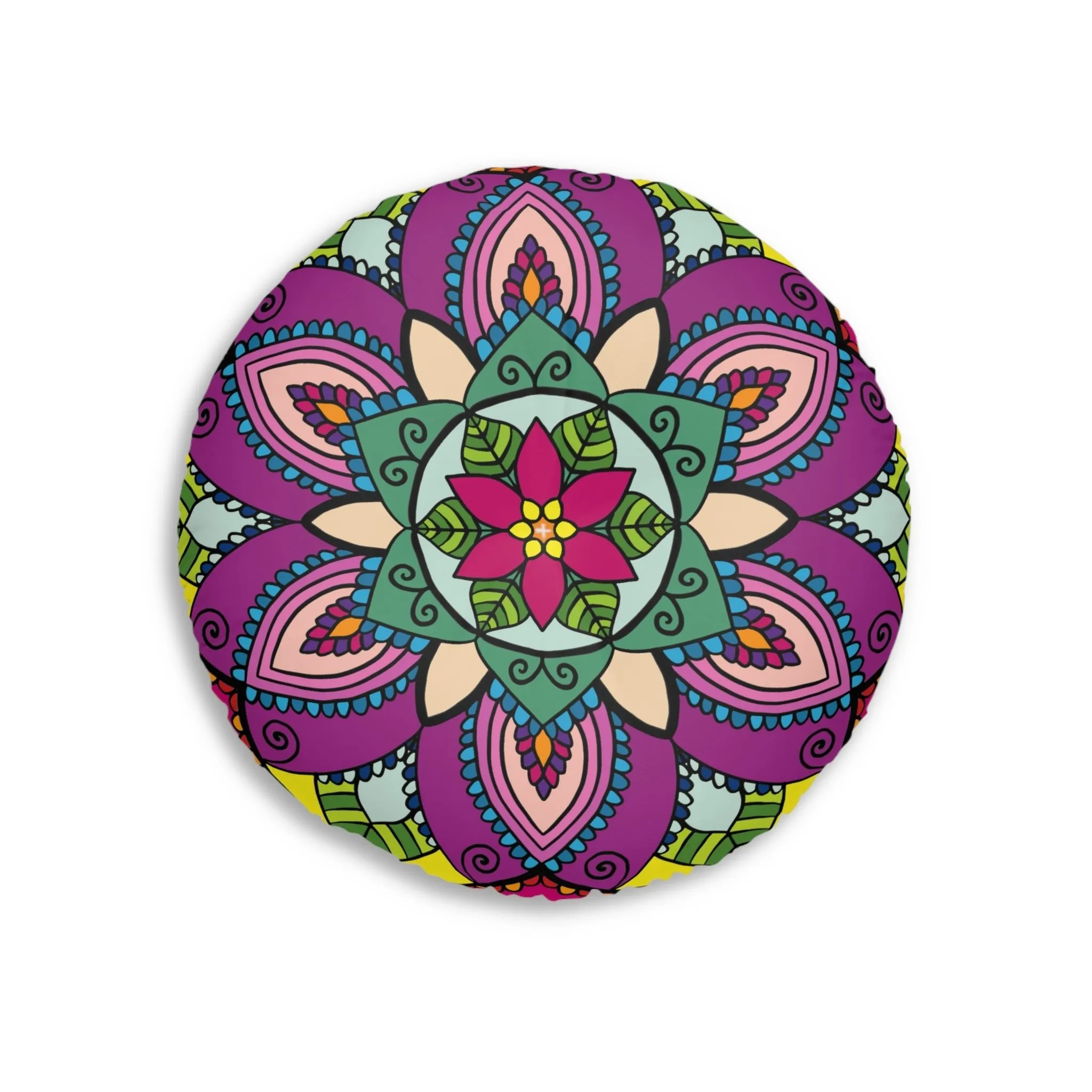 Handmade Mandala Art Floor Cushion - Round Tufted Pillow