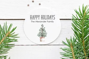 Happy Holidays Stickers Gift Tags Christmas Tree Labels, Happy Holidays Stickers Envelope Seals Christmas Gift Packaging - Set of 24