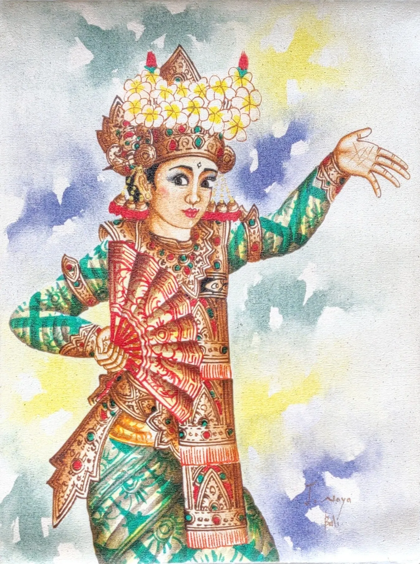 Home Decor: Wall Hangings. Artistic Traditional Balinese Legong Dancer Painting.