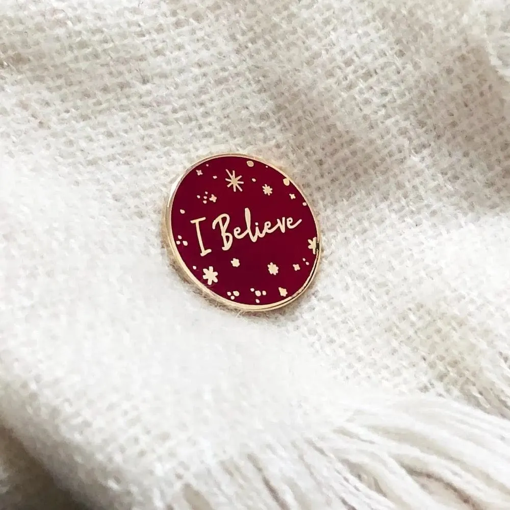 I Believe Red Enamel Pin Badge