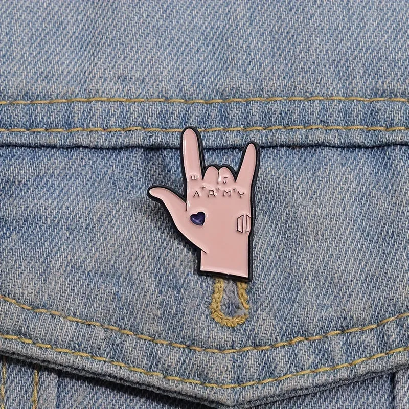 I Love You Gesture Enamel Pins Funny Kpop Jewelry