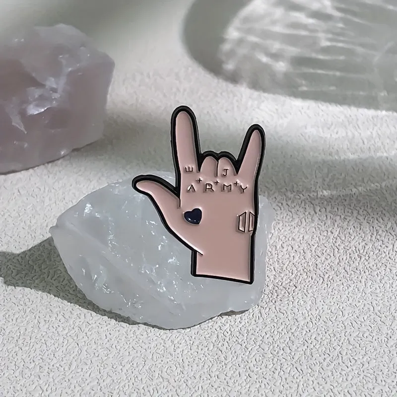 I Love You Gesture Enamel Pins Funny Kpop Jewelry