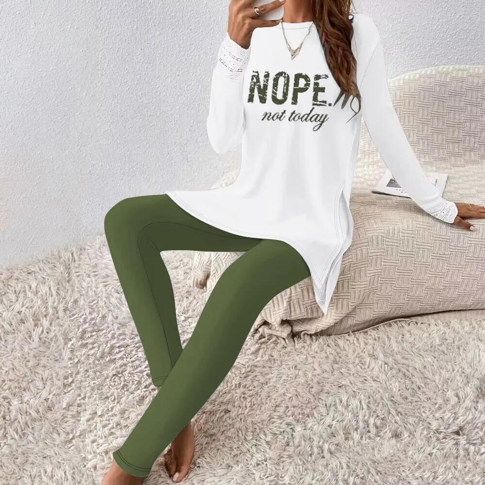 iForgirls Classy Long Sleeve Two Piece Set-Green&White